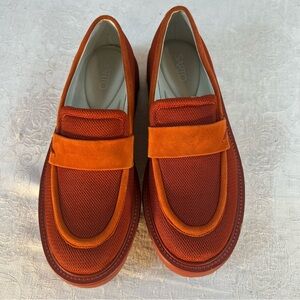 Sarto by Franco Sarto Ream Orange Textile with Suede Platform Loafers 7